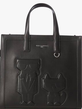 Karl Lagerfeld Black Leather Embossed Top-Handle Tote